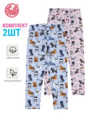 389178 Апрель Легинсы полосатые коты на голубом+полосатые коты на розовом