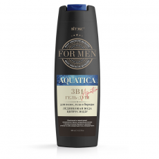 030765   Витэкс For Men. Гель-душ Aquatica 3-в-1 для для мытья волос, тела и бороды ЛЕДНИКОВАЯ ВОДА и ЦИТРУС ЮДЗУ, 400мл