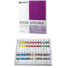 Краска акриловая в тубе, набор 24 цвета х 12 мл, BRAUBERG 3342502