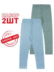 477424 Апрель Легинсы белые пятнышки на бирюзе+белые пятнышки на серо-зеленом