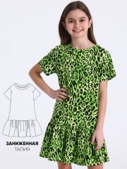 516769 Апрель Платье черный леопард на салатовом