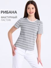 533345 Апрель Футболка полоска белая на сером меланже+белый