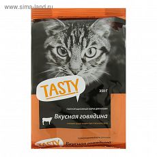 ЦЕНА ЗА 6 ШТ! 3822105 Сухой корм Tasty для взрослых кошек, говядина, 350 г