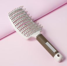 Расчёска массажная, прорезиненная ручка, вентилируемая, 25,5 × 7,5 см, цвет бежевый/белый 1652148