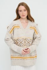 9242-94178-60010/5300616/1600345 Джемпер NEWVAY Св.бежевый/карамельный кофе/форзиция