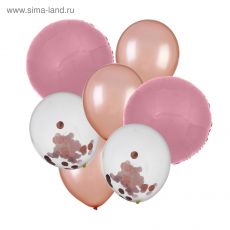 3916042 Букет из шаров «Праздничный», конфетти, фольга, латекс, набор 7 шт., цвет розовое золото