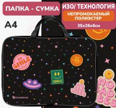 Папка для труда с ручкой А4 35х26х6см Schoolformat ВАУ СТИКЕРЫ полиэстер 350х265х60 мм черная для девочек