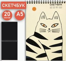 Скетчбук ЖЕЛТЫЙ АКЦЕНТ 80г/м2 черная бумага 20 л. А5 греб