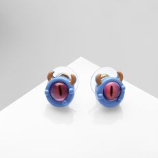 Серьги с эмалью «Монстрики» с рожками, цвет розово-голубой