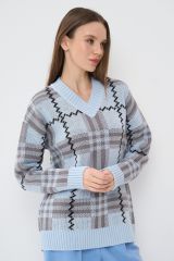 7242-40293-3100252/6400173/9500 Джемпер NEWVAY Осеннее небо/титаниум/черный