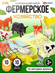 2519487 Развивающий набор «Фермерское хозяйство», по методике Монтессори, 10 фигурок, 10 карточек, 3+