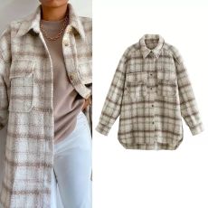 Шерстяное пальто-рубашка в клетку под Zara
