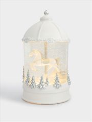 Снежный фонарь, 20 см, с подсветкой, пластик, белый, Лошадь под куполом, Horse