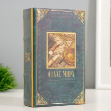 Шкатулка книга-сейф «Атлас мира», дерево, искусственная кожа, 17×11×5 см