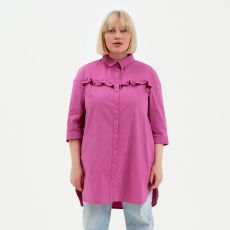 Рубашка женская с воланом MIST plus-size, размер 54, розовая