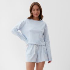 Пижама женская (лонгслив, шорты) KAFTAN, размер 44-46 голубая