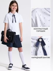 519635 Апрель Блузка темно-синий горох на белом+белый