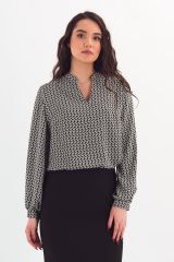 498487 Braslava Блузка бежевый чёрный зелёный с рисунком