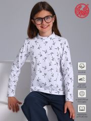 546579 Апрель Водолазка темно-синие бантики на белом