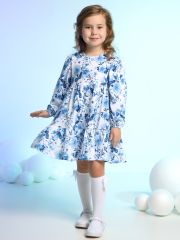 474058 Апрель Платье розы гжель на белом