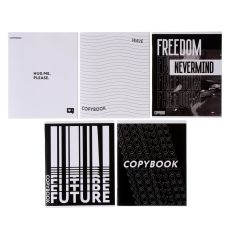 ЦЕНА за 5 ШТ! 6250510 Тетрадь 48 листов в клетку Calligrata Black and white, обложка мелованная бумага, блок №2, белизна 75% (серые листы), МИКС