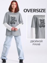 481707 Апрель Лонгслив серый+сливки