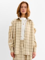 Рубашка женская MINAKU: Casual Collection, размер 48, бежевый в клетку