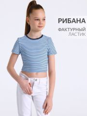 513332 Апрель Футболка полоска голубой+синий+белый+темно-синий