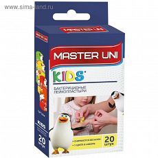 2198217 Лейкопластырь Master Uni Kids на полимерной основе с рисунками 20 шт