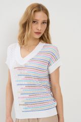9241-94142-001/392665/4198/56666/10344/7034 Джемпер NEWVAY Белый/королевский голубой/натюрель/тиффани/ розовый/какао