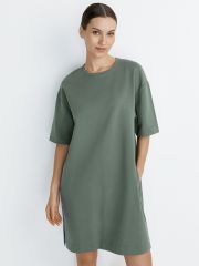 OmD 3741С Платье-туника женское OVERSIZE кор/рук, CO+EL Omsa Платье Militari (Зеленый)