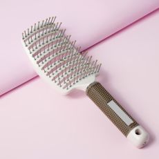 Расчёска массажная, с магнитом, прорезиненная ручка, вентилируемая, 7,5 × 25,5 см, цвет бежевый/белый 1652148