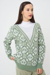 9242-94085-4300913/501/4300850 Джемпер NEWVAY Шалфей/белый/св.полынь