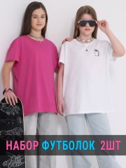 405242 Апрель Футболка белый+ярко-розовый