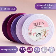 Набор атласных лент, 5 шт, размер 1 ленты: 10 мм × 23 ± 1 м, цвет фиолетовый спектр 2611791