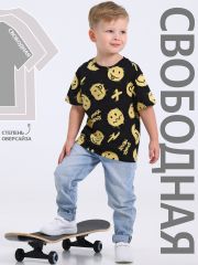 487781 Апрель Футболка желтые смайлы на черном