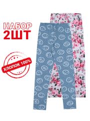 461788 Апрель Легинсы букеты на светло-сером+смайлики на джинсе