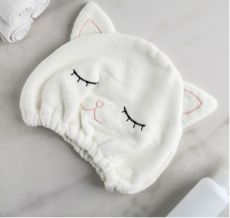 4430084 Шапочка для бани/сауны на резинке «Котик», микрофибра, цвет белый детская