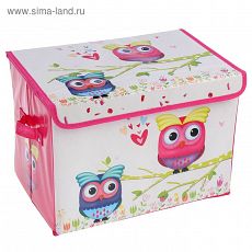 1522453 Короб для хранения с крышкой «Весенние совушки», 40×26×26 см, цвет розовый