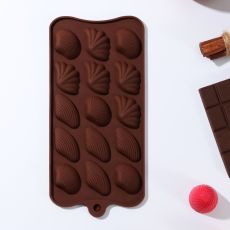 Форма для конфет и шоколада Доляна «Ракушки», силикон, 22×10.5×1 см, 15 ячеек (2.7×3.4 см), коричневая