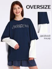 546584 Апрель Лонгслив темно-синий+сливки