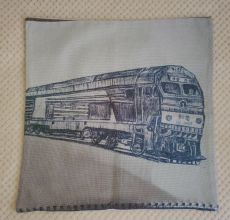 Наволочка из льна с рисунком локомотива, 43*43 см на молнии