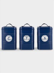 Набор банок для сыпучих продуктов, 3 пр, 1.45 л, h18 см, синие, Grantham