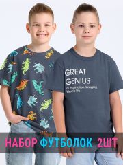 552099 Апрель Футболка темно-серый+цветные фигурки динозавров на темно-сером / Великий гений
