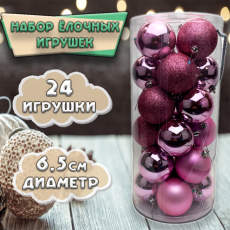 Набор ёлочных шаров розового цвета 24шт