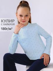 473241 Апрель Лонгслив темно-синий горох на светло-голубом