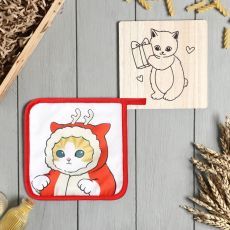 Набор кухонный «Котик»: подставка 15×15 см, прихватка 17×17 см