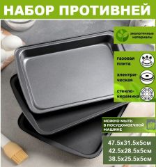 Набор противней с антипригарным покрытием, 3 шт