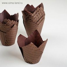 ЦЕНА ЗА 180 ШТ! 4527843 Форма бумажная "Тюльпан", коричневый, золотые линии, 5 х 8 см