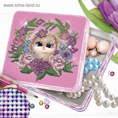 4464314 Алмазная вышивка на шкатулке "Зайка в цветах" 14*13,6 см